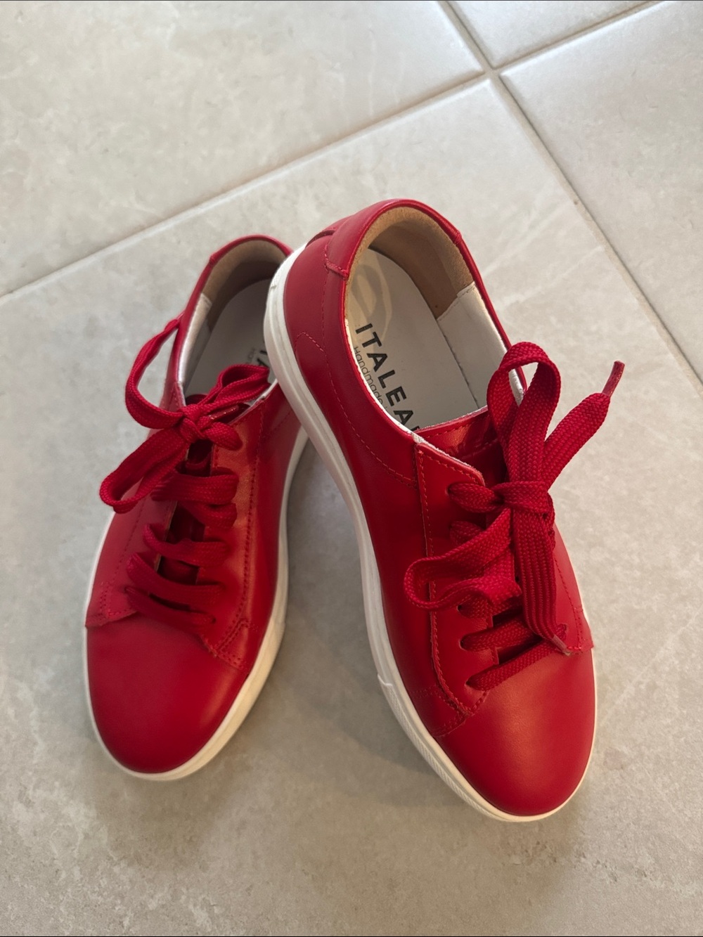Red Leather Lace-Up Sneakers by Italeau Handmade in Italy for Women